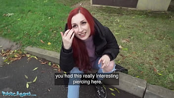 Redheaded Public Agent Displays Her Pierced Breasts Before Creampie In Basement