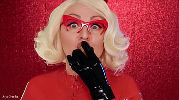 Mukbang Asmr: Blonde Arya Grander Eating Chocolate Car In Latex – Close-up Mouth Fetish Video