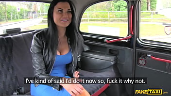 Horny Brunette Business Woman In Her 30s With Big Tits Cums Hard On Cabbie’s Cock In Fake Taxi – The Girl In The Blue Dress