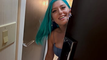 Curvy Blue-haired Adult Star Pleads To Hook Up With Delivery Guy