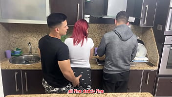 Wife And Husband Cooking, But Her Friend Makes A Move On Her Right In Front Of The Cuckolded Husband.