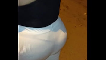 Curvy Madura In A Thong On The Street With See-through Leggings