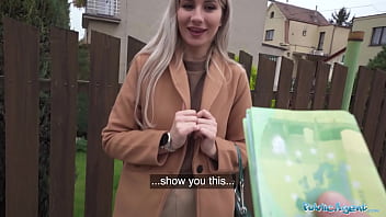 Cute Blonde Shows Off Her Chest For Money And Gets Laid In A Basement