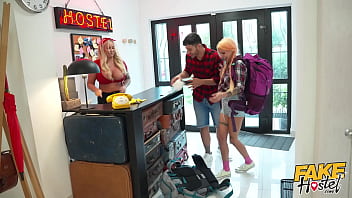 A Quickie With My Girlfriend At A Fake Hostel Turned Into A Threesome When A Horny Milf Staff Joined In.