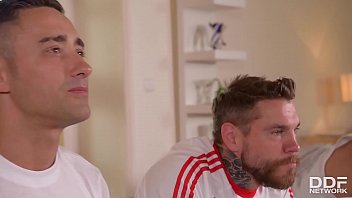 A Trio Of Football Supporters Have A Wild Gangbang With The Stunning Redhead Eva Berger.