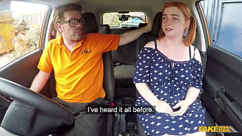 Curvy Redhead Gives A Car Blowjob And Swallows In Fake Driving School