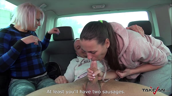 Two Flirty Women Pick Up An Attractive Blonde At The Mall For Some Car Fun.