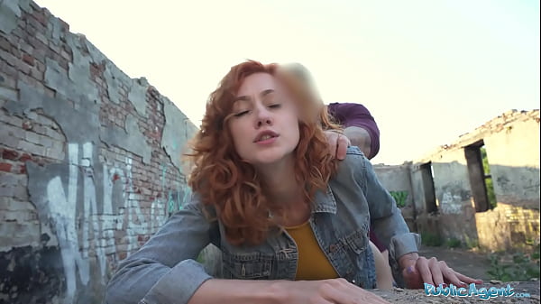 Public Agent: Fiery Redhead Waitress Services Cock And Takes It Doggystyle Outdoors In Public