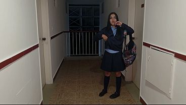 Catching My Schoolgirl Neighbor In Her Uniform Outside
