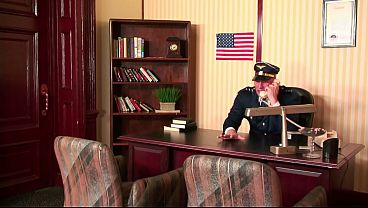 Two Horny Bisexual College Roommates With Big Tits Barge Into Captain Christian’s Office And Beg Him To Rawdog Them In A Filthy Threesome.