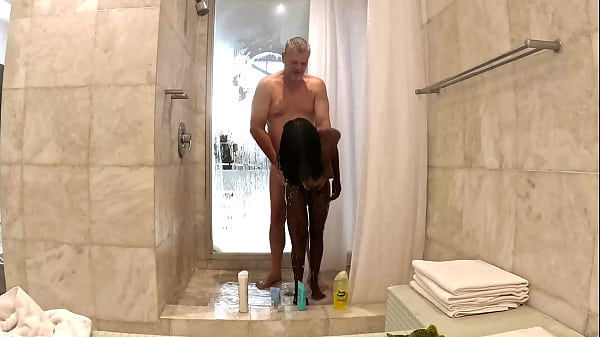 Sultry Ebony Milf Gets Soaped Up By Her Silver Fox Sugar Daddy In His Penthouse Shower